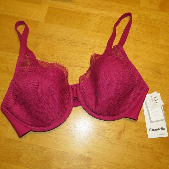 Chantelle Magenta Lace Front Underwire Plunge Bra Size 32DDD - Picture 6 of 10